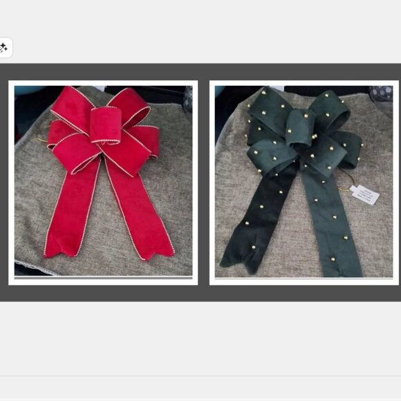 Grandin Road Red Bow with Gold Trim and Green Bow with Gold detail NWT - Picture 1 of 9